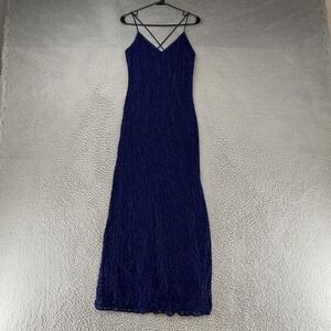 Vintage Reggio Dress Womens 10‎ Navy Metallic Lace Prom 90s Gown Y2K